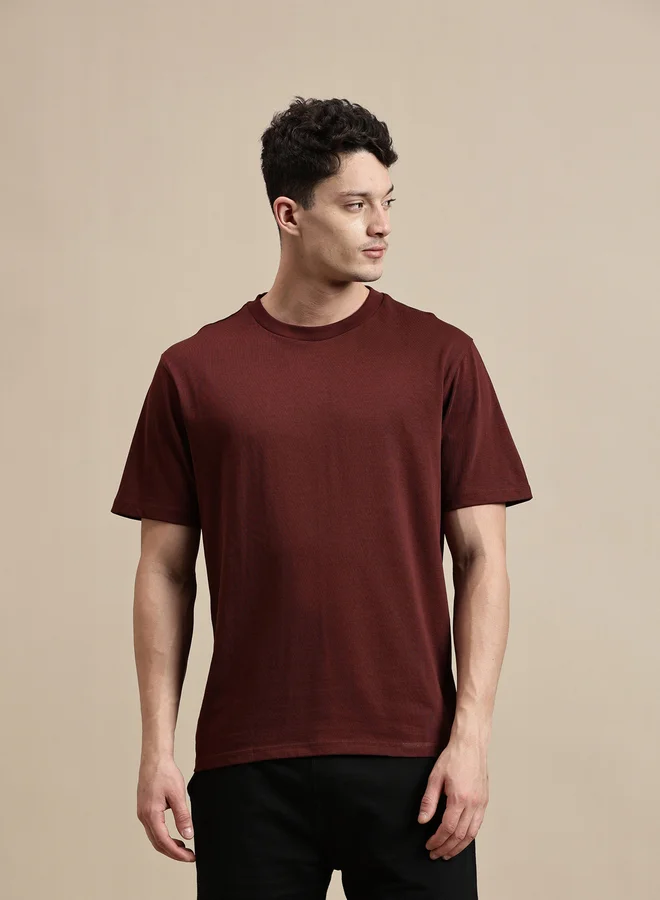 ECOLORE Men Brown Crew Neck 100% Cotton Comfort Fit T-Shirt