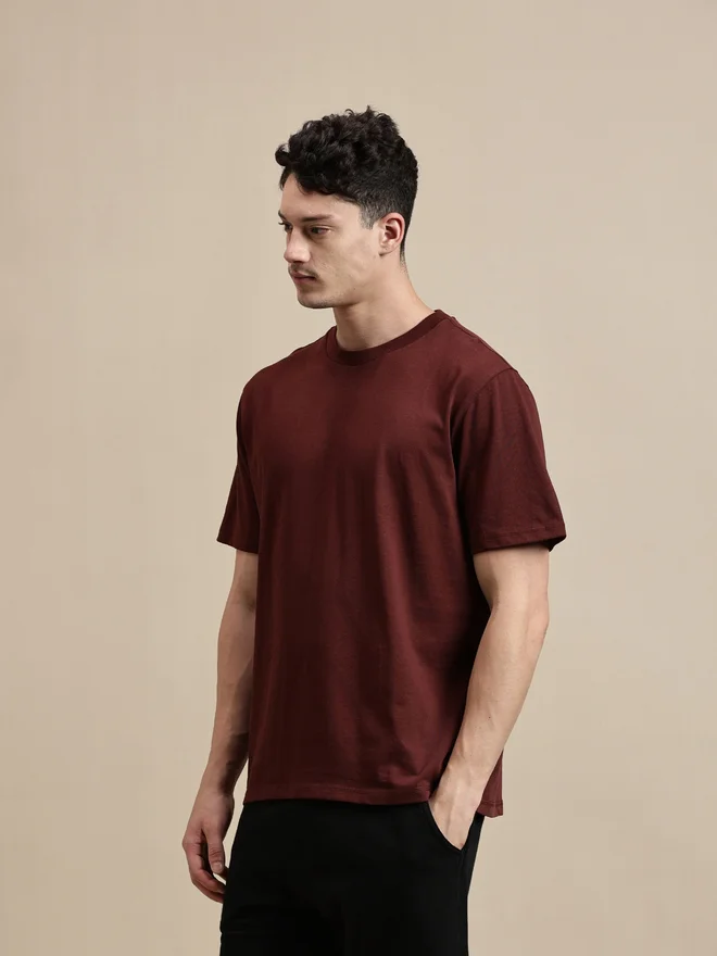 ECOLORE Men Brown Crew Neck 100% Cotton Comfort Fit T-Shirt