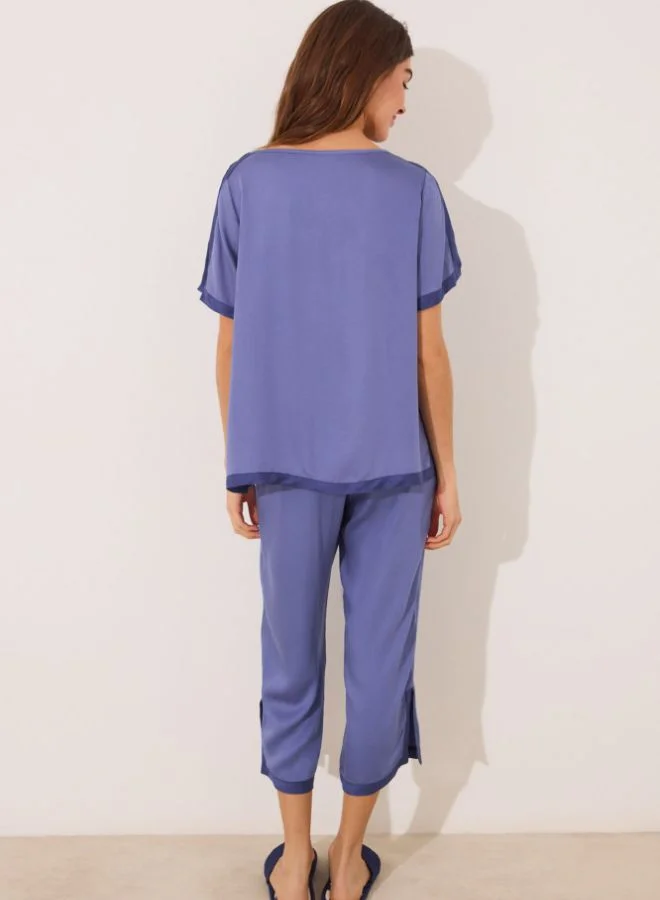 women'secret Plain blue satin pyjamas