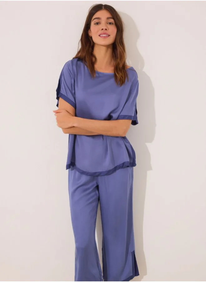 women'secret Plain blue satin pyjamas