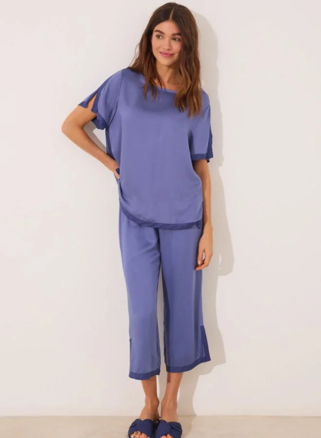 women'secret Plain blue satin pyjamas
