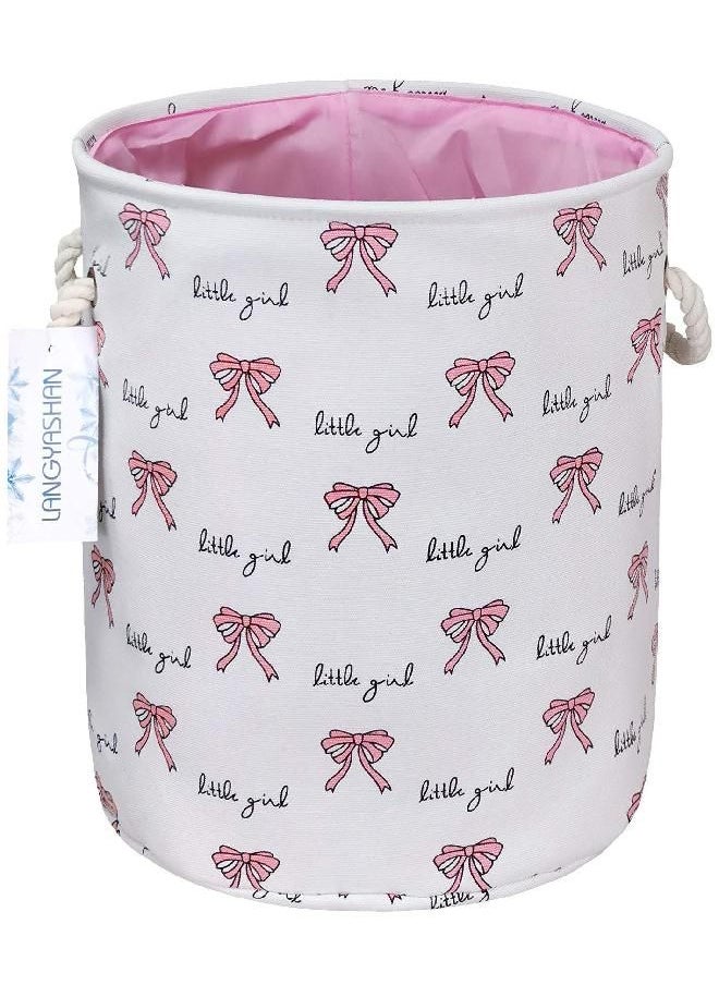 LANGYASHAN - LANGYASHAN Laundry Basket Canvas Collapsible Organizer Storage Basket for Boys Girls Laundry Hamper Toy Bins Gift Baskets Bedroom Clothes Children Nursery (Bowknot) - Image 1