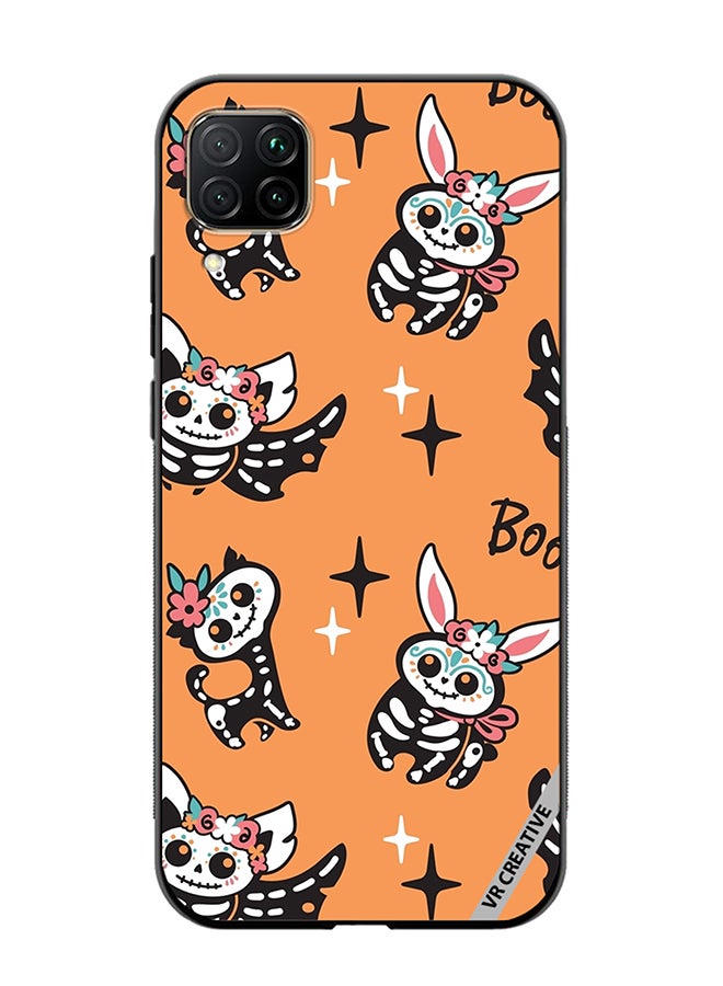 VR CREATIVE Protective Case Cover For Huawei Nova 7i/P40 Lite Skeletons Of Cute Animals On Orange Design Multicolour - Image 1