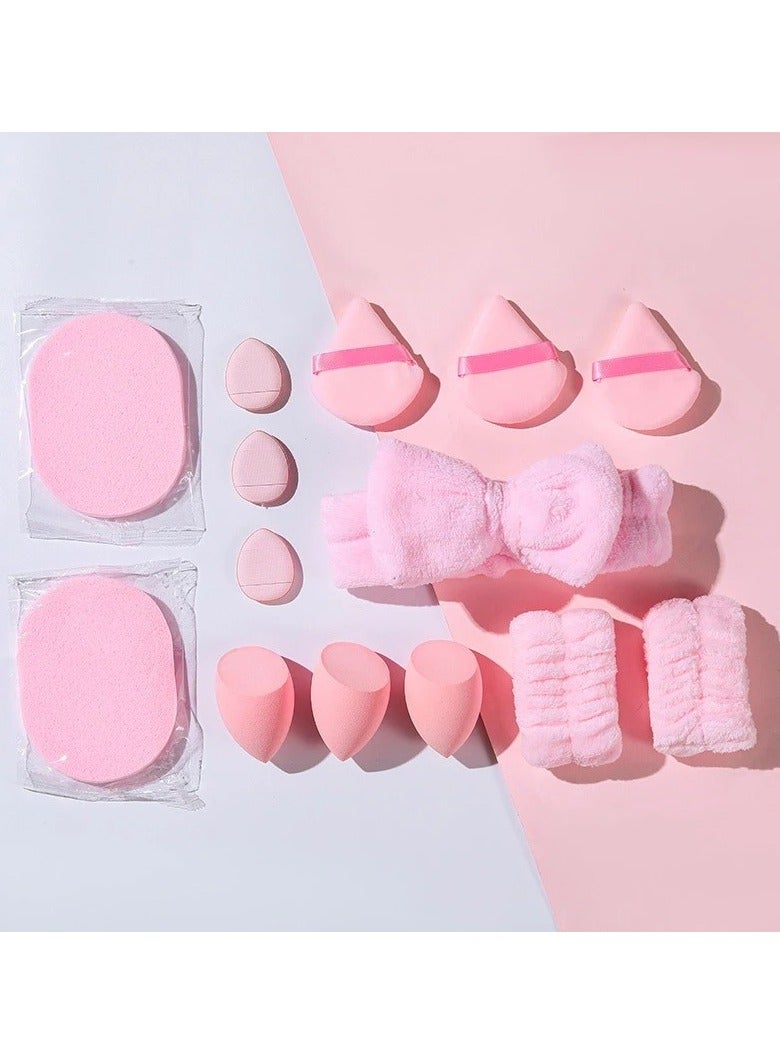 Dress Up Tool Set (15 pcs). Pink. Hairband, Wristband, Puff, Sponge - Image 3