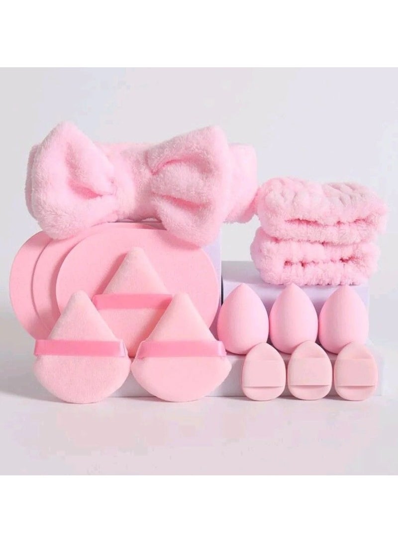 Dress Up Tool Set (15 pcs). Pink. Hairband, Wristband, Puff, Sponge - Image 1
