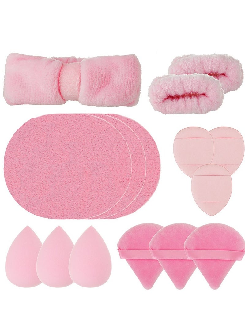 Dress Up Tool Set (15 pcs). Pink. Hairband, Wristband, Puff, Sponge - Image 2