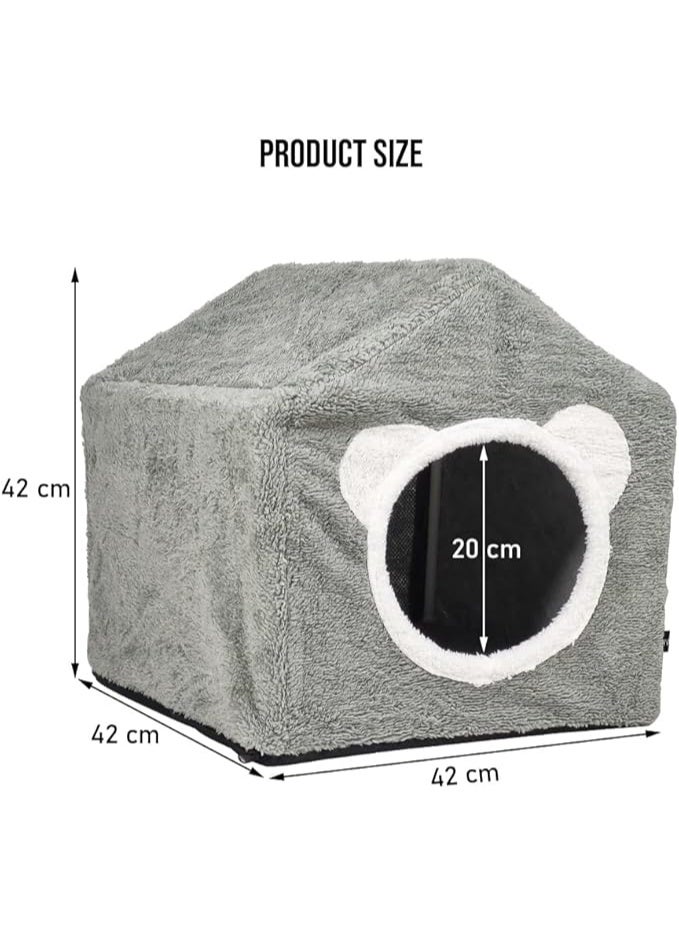 NNC PETS House-design cat shelter with a removable soft mat, Indoor cat bed for medium to large-sized cats, Detachable, Easy to clean and assemble, Anti-slip bottom 42 cm (Grey) - Image 2