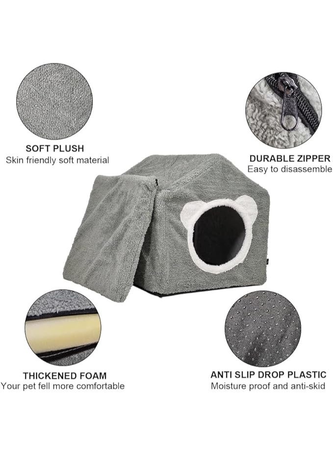 NNC PETS House-design cat shelter with a removable soft mat, Indoor cat bed for medium to large-sized cats, Detachable, Easy to clean and assemble, Anti-slip bottom 42 cm (Grey) - Image 3