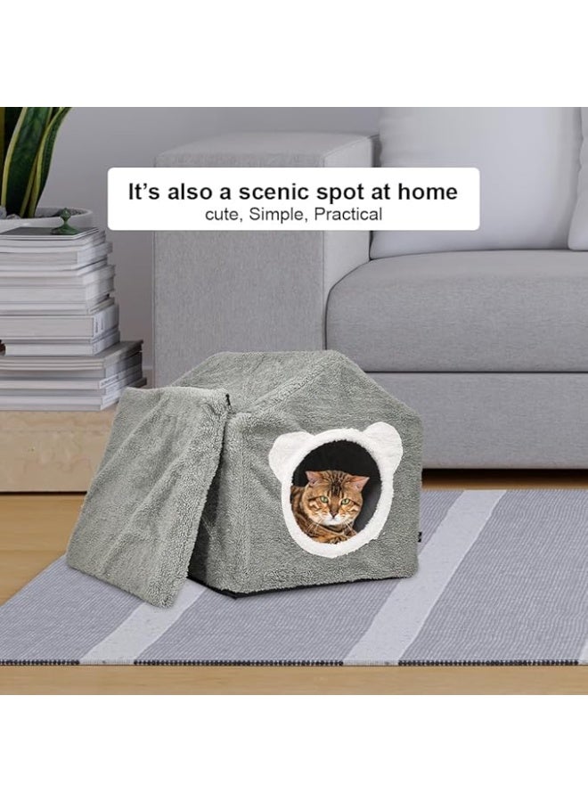 NNC PETS House-design cat shelter with a removable soft mat, Indoor cat bed for medium to large-sized cats, Detachable, Easy to clean and assemble, Anti-slip bottom 42 cm (Grey) - Image 5