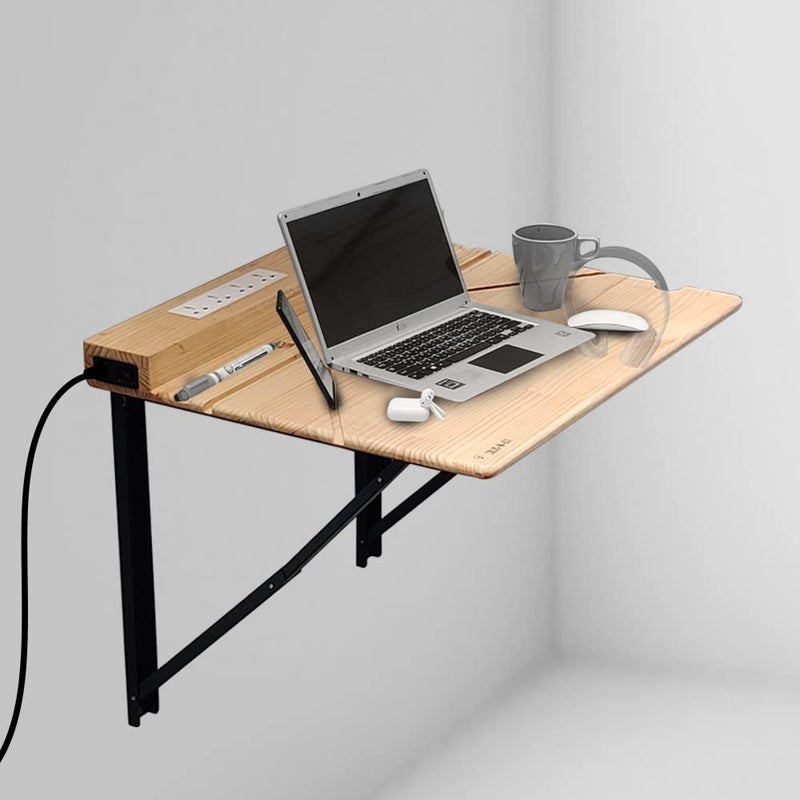 SOLVD-IN-BOX SOLVDINBOX Foldable Wall Mounted Table Work from Home Table Steel Bracket Folding Table for Study Office Laptop Table Work Table for Home Office Wall Mount Shelf Foldable Wood Study Table Medium - Image 1