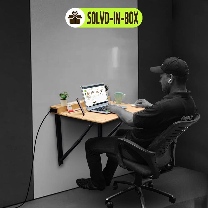 SOLVD-IN-BOX SOLVDINBOX Foldable Wall Mounted Table Work from Home Table Steel Bracket Folding Table for Study Office Laptop Table Work Table for Home Office Wall Mount Shelf Foldable Wood Study Table Medium - Image 2