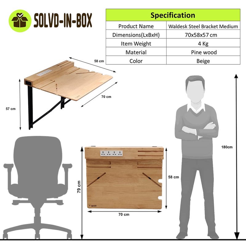SOLVD-IN-BOX SOLVDINBOX Foldable Wall Mounted Table Work from Home Table Steel Bracket Folding Table for Study Office Laptop Table Work Table for Home Office Wall Mount Shelf Foldable Wood Study Table Medium - Image 3