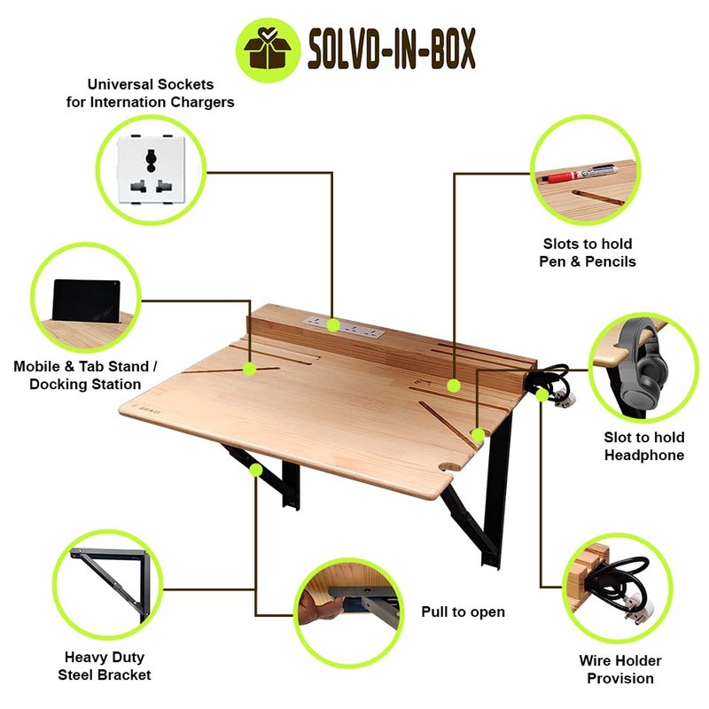 SOLVD-IN-BOX SOLVDINBOX Foldable Wall Mounted Table Work from Home Table Steel Bracket Folding Table for Study Office Laptop Table Work Table for Home Office Wall Mount Shelf Foldable Wood Study Table Medium - Image 4