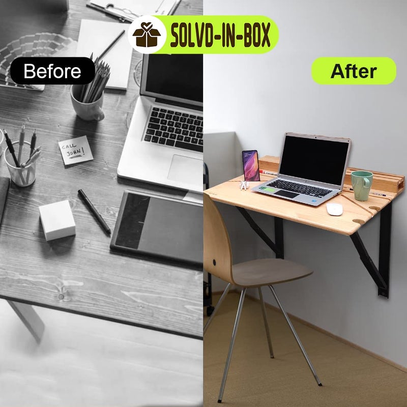 SOLVD-IN-BOX SOLVDINBOX Foldable Wall Mounted Table Work from Home Table Steel Bracket Folding Table for Study Office Laptop Table Work Table for Home Office Wall Mount Shelf Foldable Wood Study Table Medium - Image 5