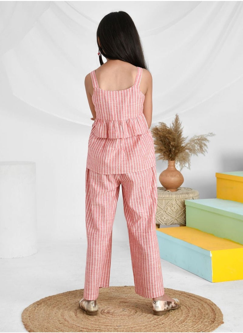 babyqlo Cotton pink stripe top with palazzo set for girls  - Image 2