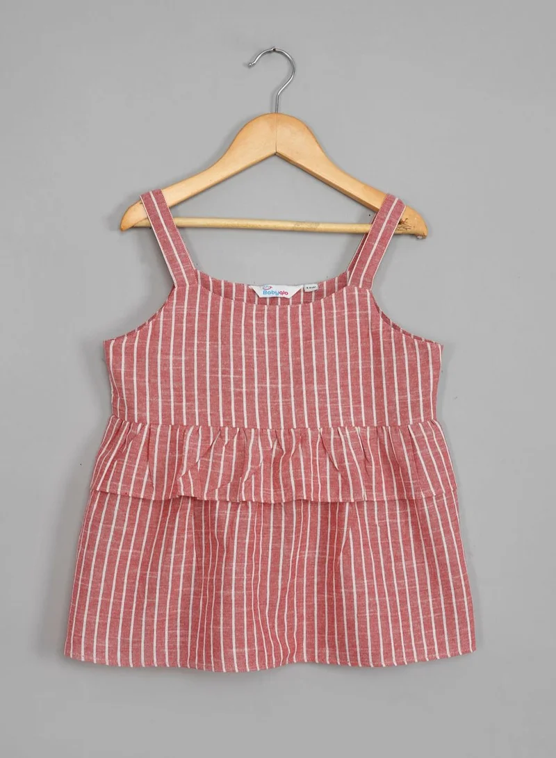 babyqlo Cotton pink stripe top with palazzo set for girls