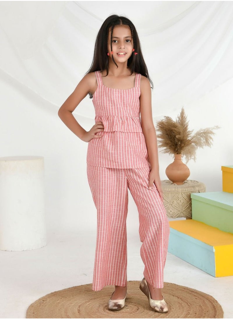babyqlo Cotton pink stripe top with palazzo set for girls  - Image 4