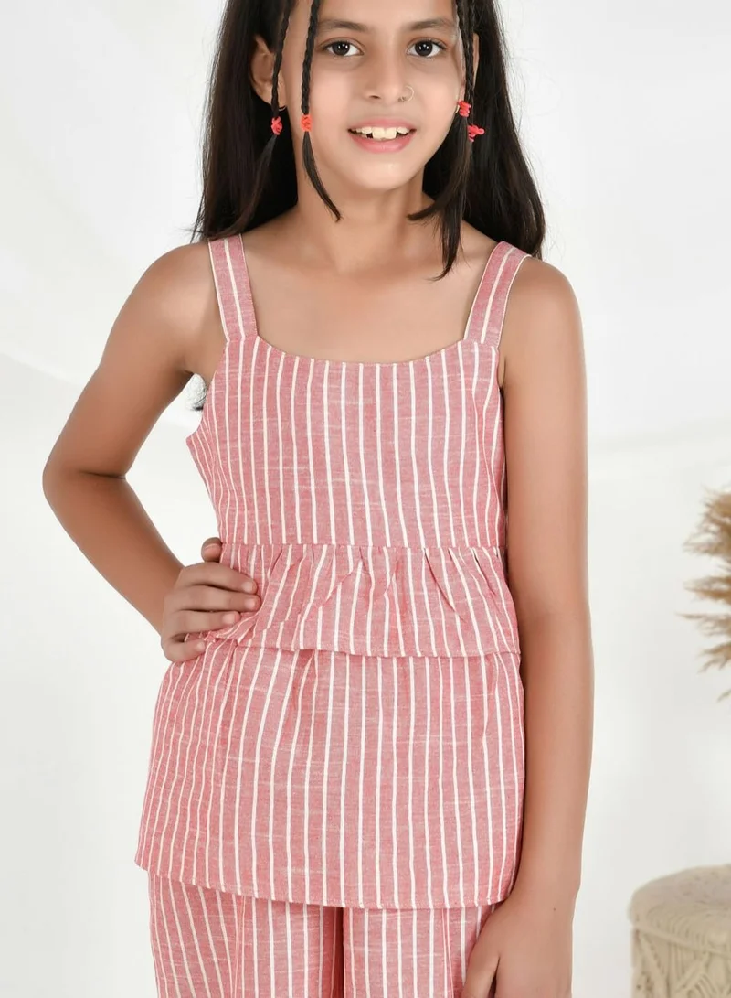 babyqlo Cotton pink stripe top with palazzo set for girls