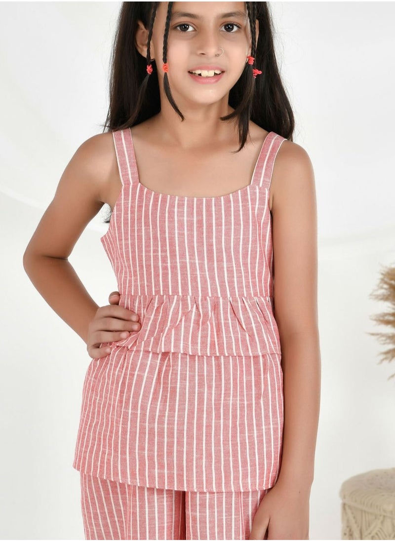 babyqlo Cotton pink stripe top with palazzo set for girls  - Image 5