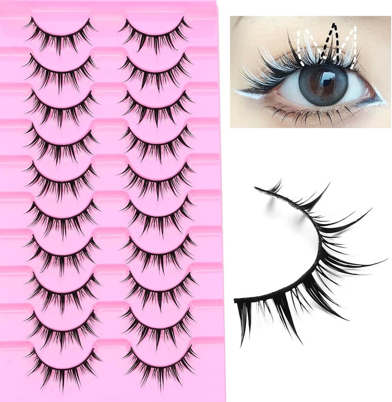 10 Pairs Black and White Manga Lashes Japanese Anime Cosplay Eyelashes Spiky Wet Look Lashes 13mm Asian False Eyelashes ClustersA00Black and White Eye Lashes 713mm