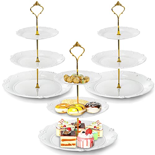 Fasmov 3 Pack Plastic Cupcake Stand 3 Tier Cupcake Stand Dessert Plates Cake Fruit Candy Display Tower Reusable Pastry Platter for Wedding Birthday Baby Shower Tea Party Decorations White - Image 1