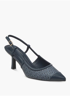 Celeste Women's Monogram Print Slingback Shoes with Kitten Heels  - Image 2