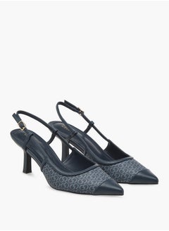 Celeste Women's Monogram Print Slingback Shoes with Kitten Heels  - Image 1