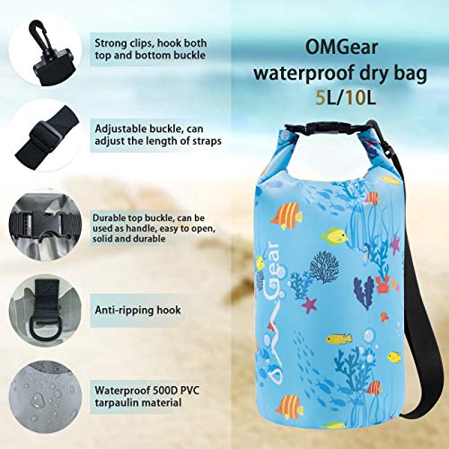 OMGear Waterproof Dry Bag Backpack Waterproof Phone Pouch 40L/30L/20L/10L/5L Floating Dry Sack for Kayaking Boating Sailing Canoeing Rafting Hiking Camping Outdoors Activities (blue fish, 5L) - Image 3