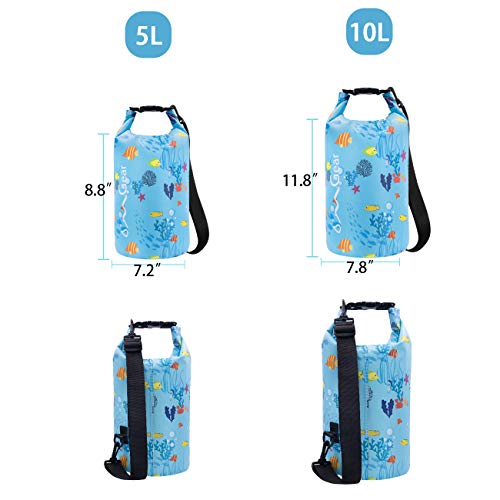 OMGear Waterproof Dry Bag Backpack Waterproof Phone Pouch 40L/30L/20L/10L/5L Floating Dry Sack for Kayaking Boating Sailing Canoeing Rafting Hiking Camping Outdoors Activities (blue fish, 5L) - Image 2