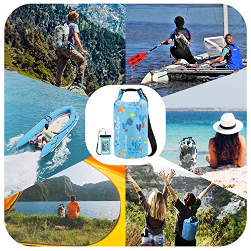 OMGear Waterproof Dry Bag Backpack Waterproof Phone Pouch 40L/30L/20L/10L/5L Floating Dry Sack for Kayaking Boating Sailing Canoeing Rafting Hiking Camping Outdoors Activities (blue fish, 5L) - Image 5