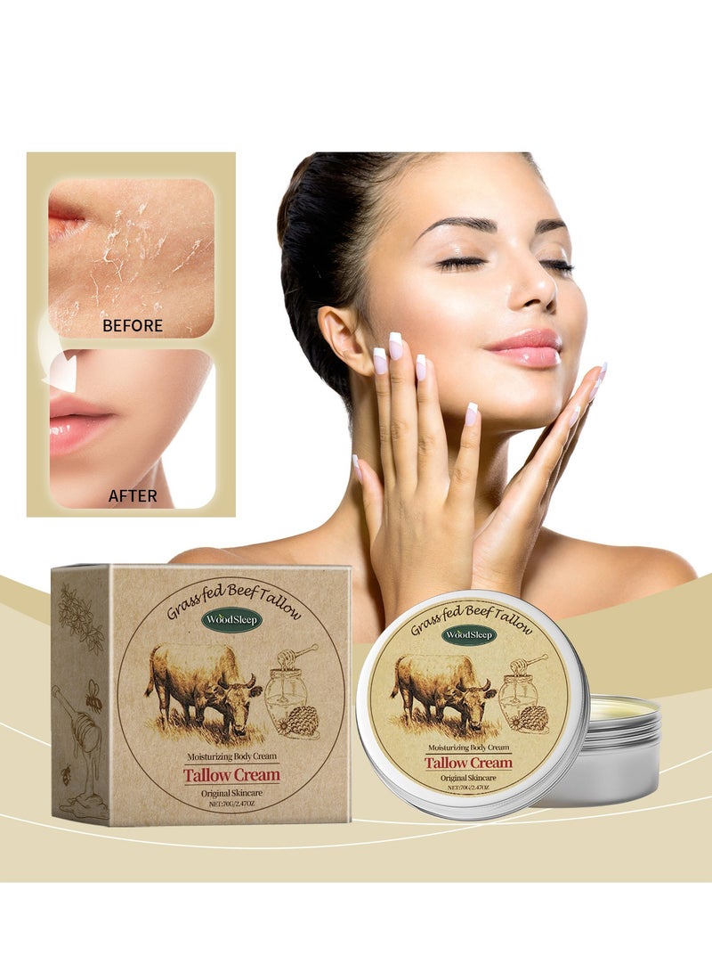 وودسليب بلسم شحم البقر للعناية بالبشرة - بلسم خالٍ من العطور، متعدد الاستخدامات للبشرة الحساسة، يعالج ويرطب بزيت الزيتون + شحم من الأبقار التي تتغذى على العشب - شحم بقر للبشرة، 70 جرام - Image 1