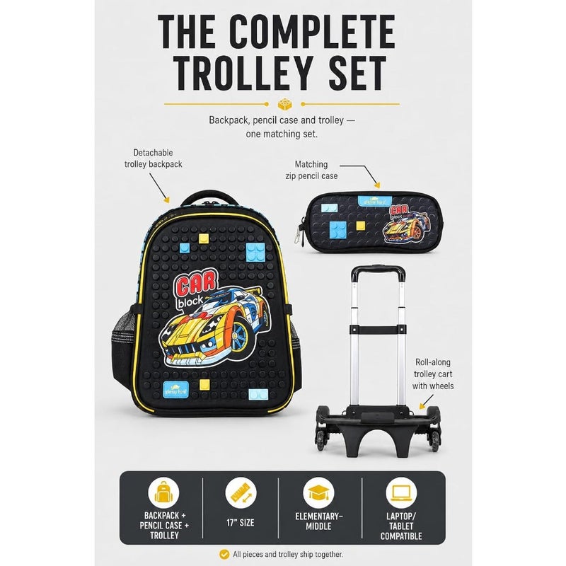 Rolling School Backpack with 3 Wheel Trolley, Detachable School Bag Set for Boys, Wheeled Bookbag with Pencil Case, Large Capacity - Image 5