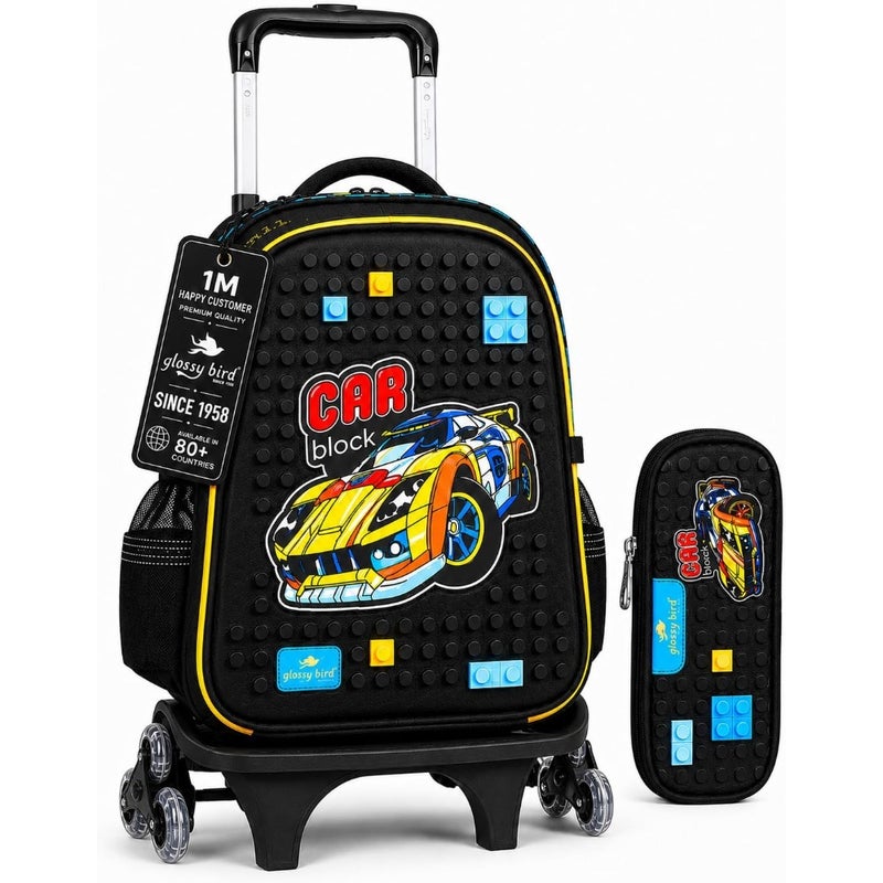 Rolling School Backpack with 3 Wheel Trolley, Detachable School Bag Set for Boys, Wheeled Bookbag with Pencil Case, Large Capacity - Image 1