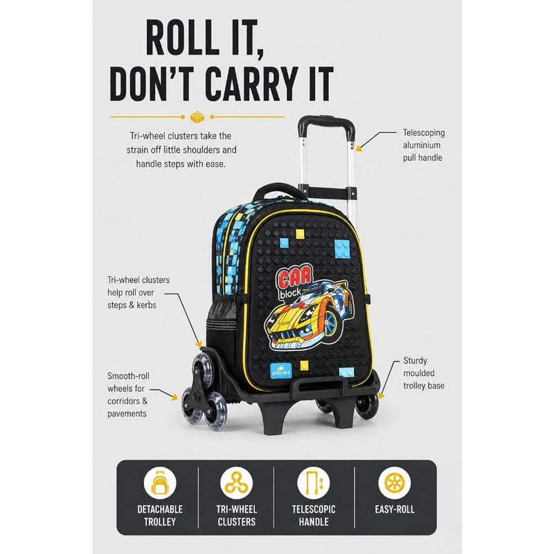 Rolling School Backpack with 3 Wheel Trolley, Detachable School Bag Set for Boys, Wheeled Bookbag with Pencil Case, Large Capacity - Image 4