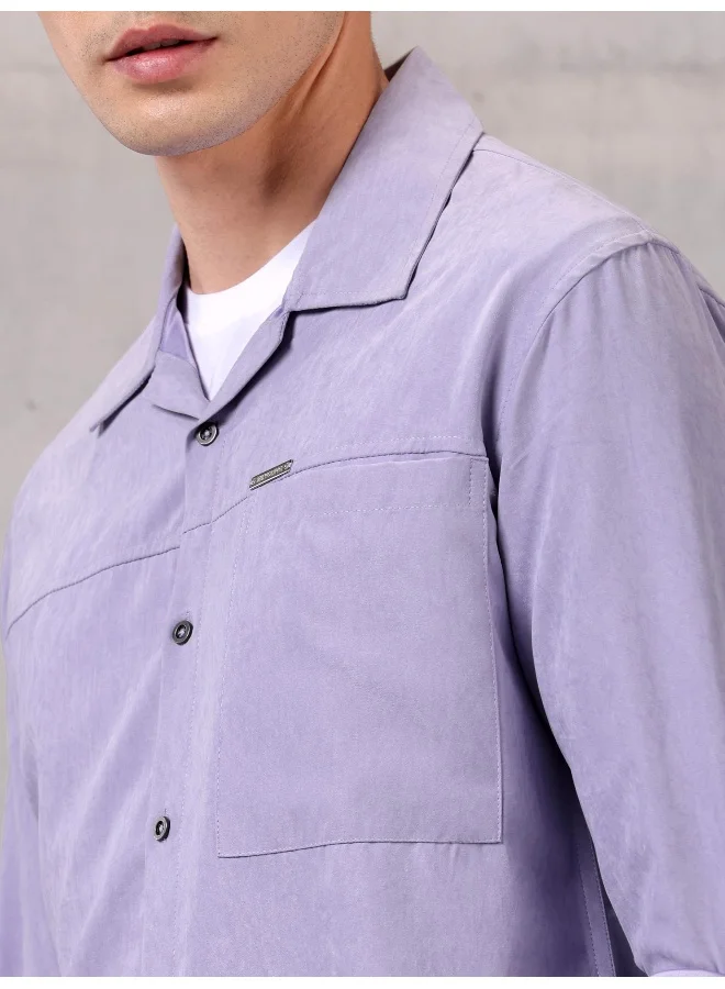 Beyoung Lilac Solid Suede Urban Shirt for Men