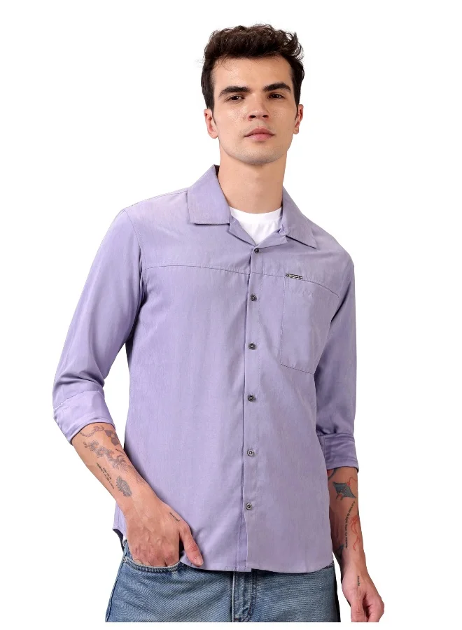 Beyoung Lilac Solid Suede Urban Shirt for Men
