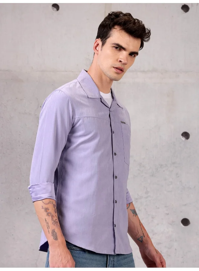 Beyoung Lilac Solid Suede Urban Shirt for Men