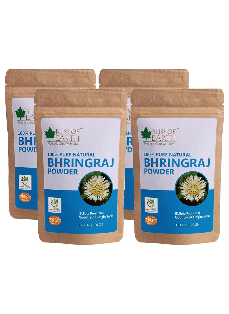 BLISS OF EARTH 100% Pure Natural Bhringraj Powder 100GM Great For Hair Care & Skin care Pack of 4 