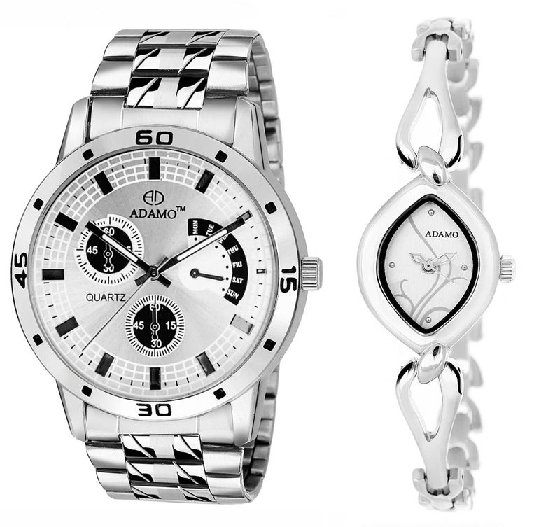 ADAMO Analogue Silver Dial Couple Watch (109-327Sm01) - Image 1