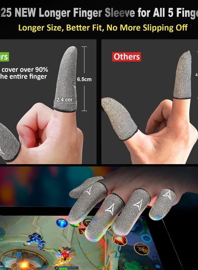 Nuozme 2025 Upgrade: Longer Size for 5 Fingers, No More Slipping,Professional Pure Silver Fiber Finger Sleeves for Mobile Gaming– Maximum Touch Sensitivity, Anti-Sweat,6 Pack (M) - Image 2
