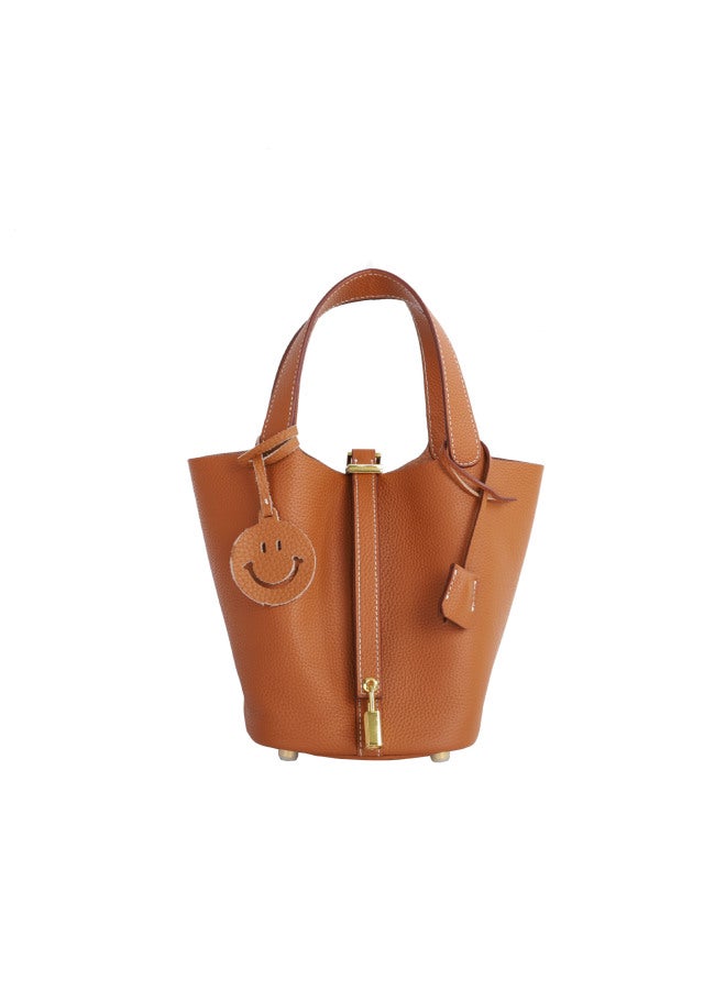 Jinlida Layer Cowhide Leather Women's Bag Fashion Casual Bucket Bag Open Basket Bag Soft Leather Handbag - Image 5