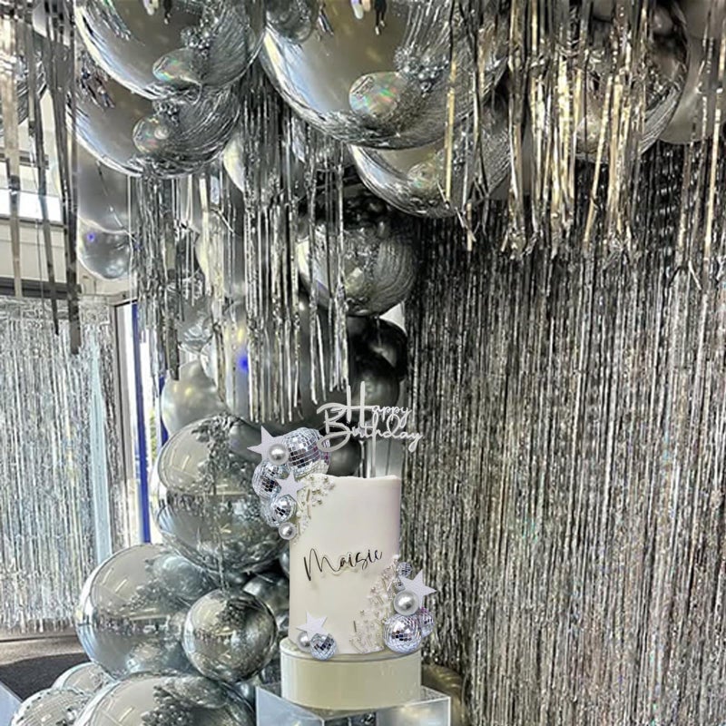 SONICEBUY 40Pcs Disco Ball Cake Toppers Silver Balls Cake Decorations with Silver Mirror Balls Happy Birthday Cake Topper Star Cake Toppers for 70s 80s 90s Disco Music Dance Themed Party Decorations Supplies - Image 5