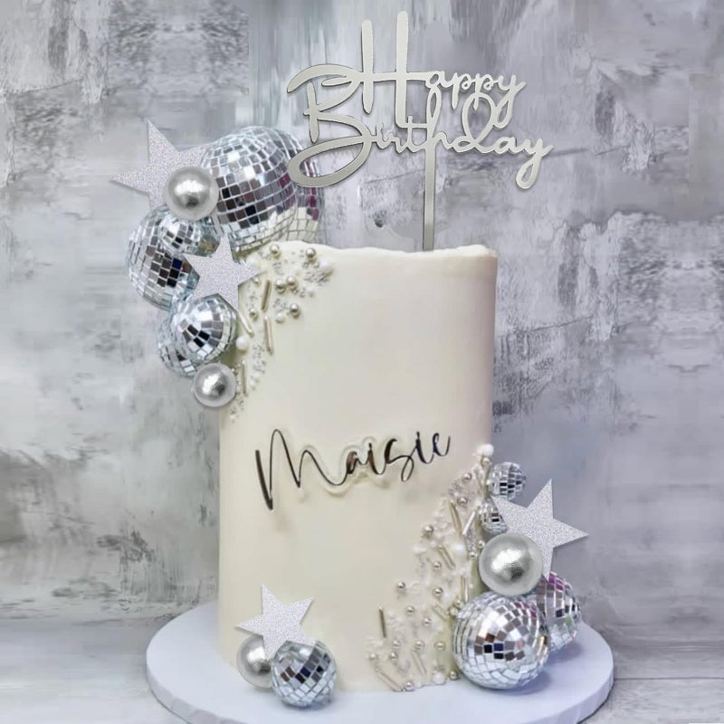SONICEBUY 40Pcs Disco Ball Cake Toppers Silver Balls Cake Decorations with Silver Mirror Balls Happy Birthday Cake Topper Star Cake Toppers for 70s 80s 90s Disco Music Dance Themed Party Decorations Supplies - Image 4