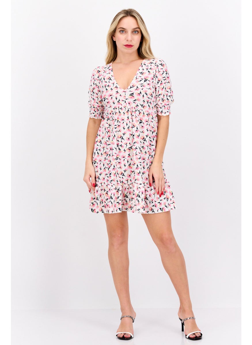 Women Floral Pattern Mini Dress, White - pzsku/Z11009C518AF903965DB5Z/45/_/1737642362/2189d2f5-432f-4f9e-90b5-152e9d175258