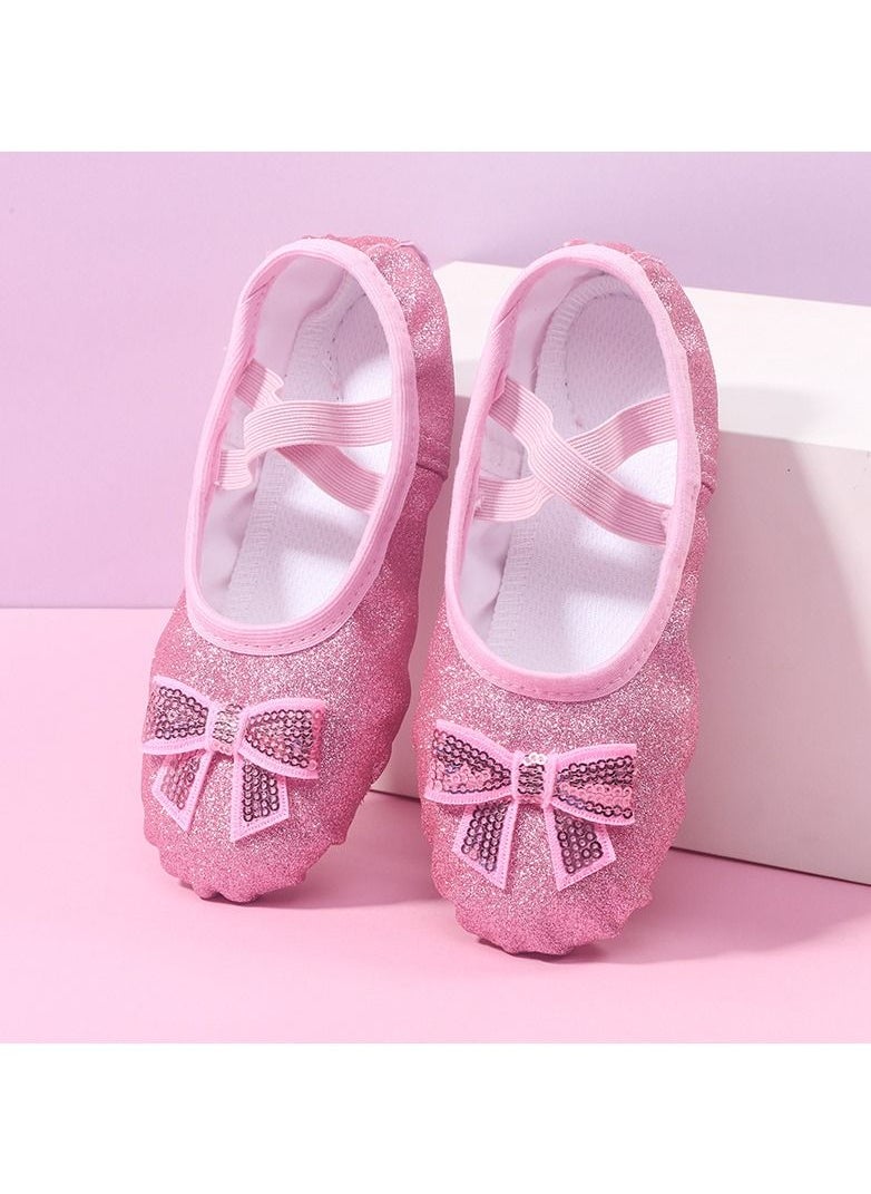 Loquat - Girls Shoes Soft Bottom Practice Ballet with Lace Bow Shoes  Shiny Little Butterfly - Image 1