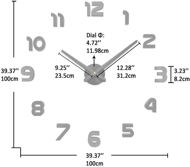 VANGOLD Large Wall Clocks for Living Room Decor, DIY Wall Clock Modern 3D Wall Clock with Mirror Numbers Stickers forHome Office Decorations Ideas Living Room Wall Decor(Black) - Image 3