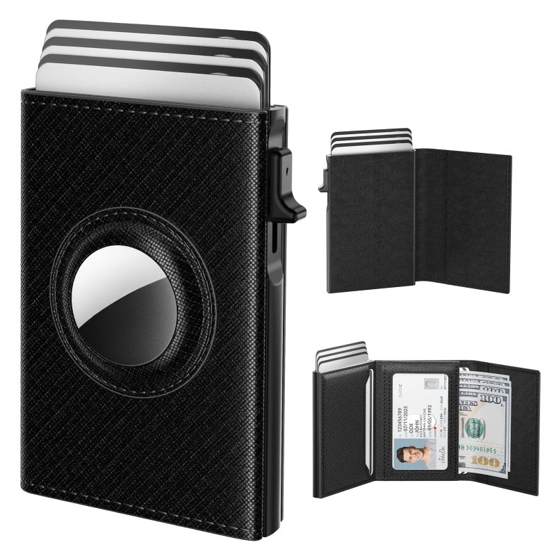 typecase AirTag Wallet for Men: Compatible with Apple AirTag (1st & 2nd Generation), RFID Blocking, Genuine Leather, Slim & Minimalist Design - 14 Card Capacity | ID Window | Cash Slot (Dark Black) - Image 1