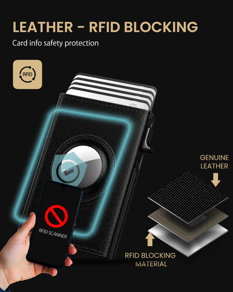typecase AirTag Wallet for Men: Compatible with Apple AirTag (1st & 2nd Generation), RFID Blocking, Genuine Leather, Slim & Minimalist Design - 14 Card Capacity | ID Window | Cash Slot (Dark Black) - Image 4