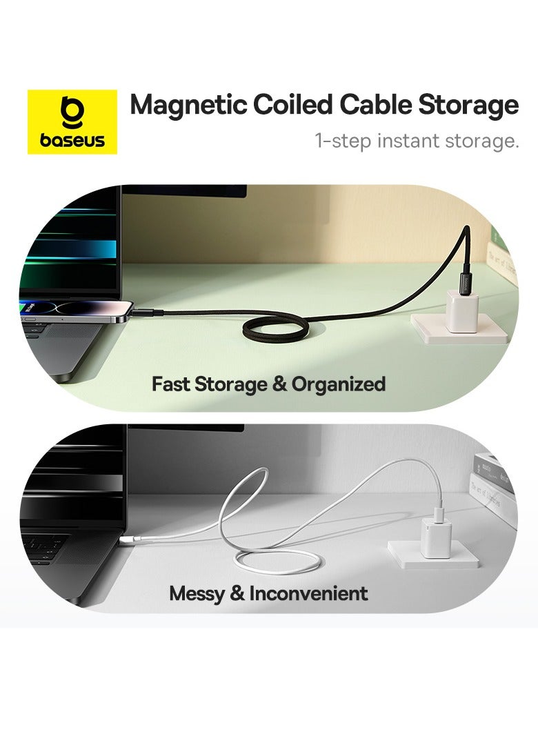 بيسوس كابل مغناطيسي USB-C إلى Lightning، شحن سريع 20W PD، كابل نوع C إلى Lightning ملتف سريع (3 أقدام) متوافق مع iPhone 14/14 Pro/Plus/Pro Max، iPad Pro، Air Pods، وسلسلة iPhone 8-13 - Image 2