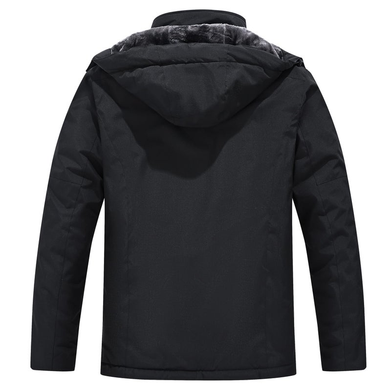 ‎QMP QMP Winter Coats Jackets for Men with Hoode Work Rain Waterproof Windbreaker Fleece Warm Snowboard Ski Snow Military Tactical Casual Insulated Softshell Raincoat Jackets Black M - Image 2
